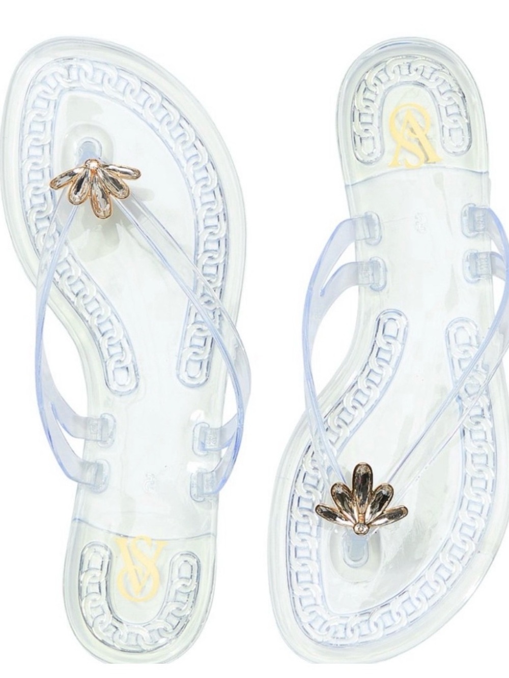 Victoria’s Secret Clear Jelly Sandals Gold Charm Size 10 NWOT Summer Beach Luxe